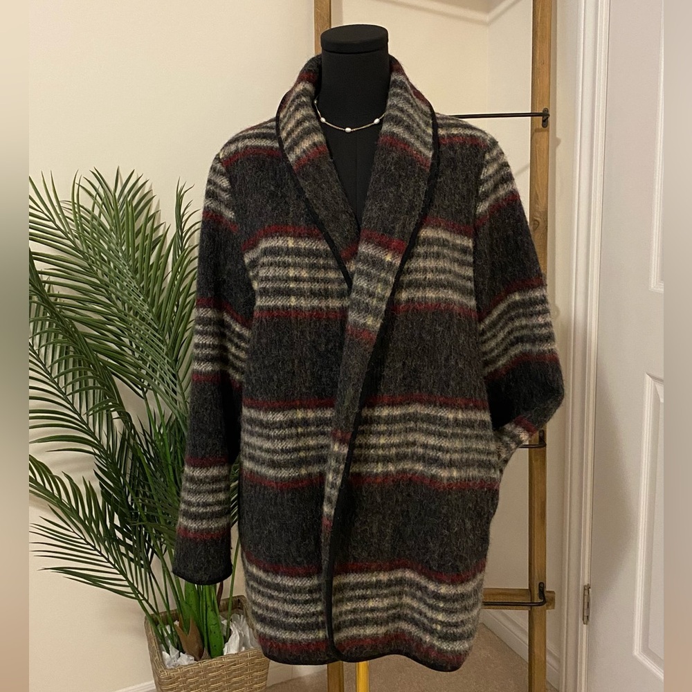 Forever 21 Black and Gray Coat, Wool Blend Layering Jacket, Medium